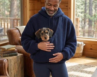 Kangaroo Pouch Unisex Fleece Hoodie - Dog Cat Carrier Hoodie - Dog Cat Sling - Large Pet Pocket