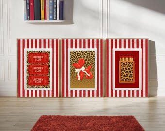 Leopard & Red Fashion Prints - Set of 3 Gallery Wall Art (Digital Download)