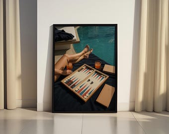 Backgammon Poolside Print | Old Money Aesthetic Wall Art (Digital Download)