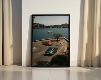 Vintage Cars Coastal Print, Retro Aesthetic (Digital Download)