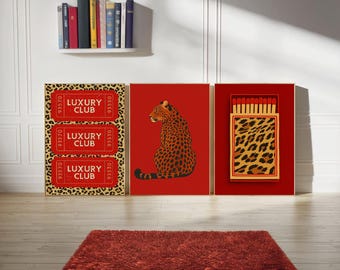 Leopard & Red Fashion Prints - Trendy Gallery Wall Art Set (Digital Download)