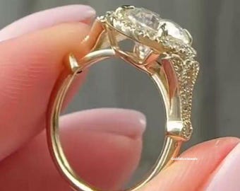 Vintage inspired 2 CT Round Cut Moissanite engagement ring, Cathedral setting filigree art deco moissanite unique Solitaire diamond ring
