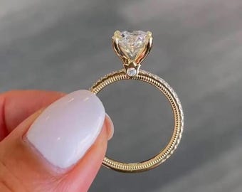 Anillo de compromiso de diamantes y moissanita de talla ovalada de 3 quilates, anillo de boda solitario, anillo de aniversario de oro amarillo de 14k, anillo de promesa, regalo para mujer.