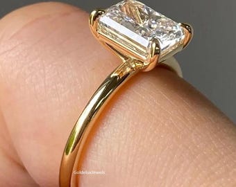 Anel de Noivado com Moissanita Lapidação Radiante Anel de Noivado com Lapidação Radiante Solitário de 2,00 CT Anel de Noivado Solitário com Lapidação Radiante - Presente