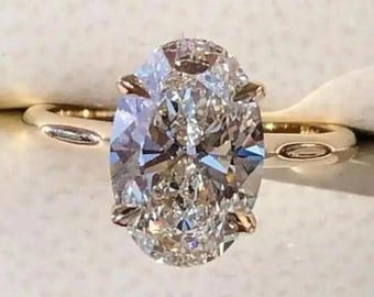 Förlovningsring med dold halo, 1-2-3 karat solitaire, oval moissanitring, oval 14k, 1,5 mm tunn ring och 0,14 ct diamanter för kvinnor