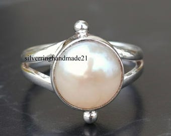 Anillo de perla de plata esterlina hecho a mano: joyería bohemia