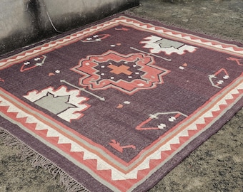 Alfombra bohemia india tejida a mano de lana y yute Kilim: tejido plano tribal bohemio navajo