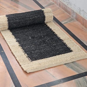 Natürlicher Jute-Läufer Handgewebter Hanf Teppich Boho Handgefertigter Teppich Dekorativer Eingangsbereich, Treppenläufer