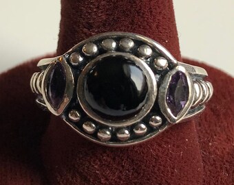 Sterling silver Native American ring with black onyx and turquoise AS IS # 2233 T1