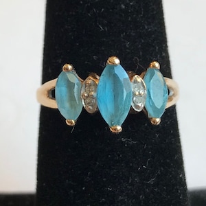 10K Gold Multi Blue Stone Ring-Size 7