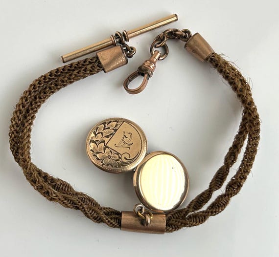 Victorian Braided Hair Gold Pocket Watch Chain With Gold Locket Fob and Center Slide Etsy