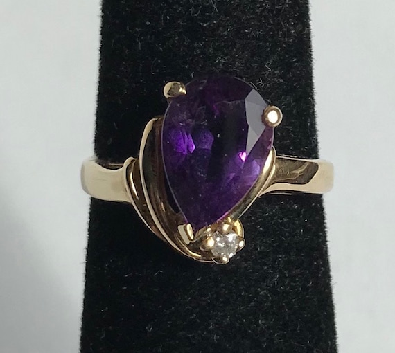 14 K Yellow Gold Amethyst Ring-Size 4 - image 1