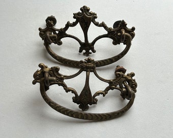 Two Antique Ornate Brass And Iron Drawer Handles/Pulls