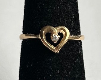 14 K Yellow Gold Heart Ring-Size 6 1/2