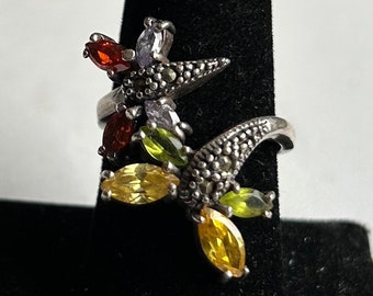 Vintage Sterling Silver Multi Stone Ring-Size 8 3/4