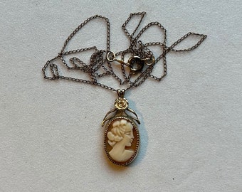 Vintage Carved Shell Gold Filled Cameo Necklace