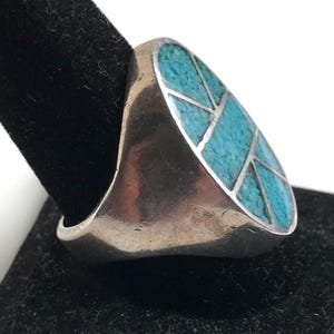 Vintage Sterling Silver Southwest Turquoise Man&#39;s Ring-Size 10 3/4