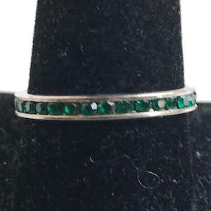 Sterling Silver Multi Green Stone Band Ring-Size 10