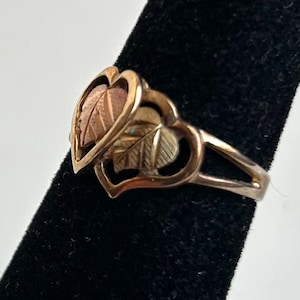 Vintage 10K Black Hills Gold Leaves In Hearts Ring-Size 5 1/2
