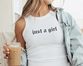 Custom Name, Personalized Name Crop Tank Top, Vintage-Inspired Rock Shirt, Retro Band, Just a Girl Lyrics,90s Festival Tank, Concert T-shirt