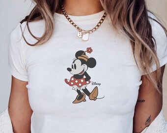 Retro Mickey Disney Baby Tee, Classic Minnie Baby Tee, Magic Kingdom Shirts, Classic Minnie Baby Tee, Y2k 90s Style Minnie Mouse Tee