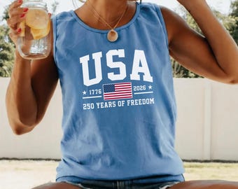 Comfort Colors® 250 Years of Freedom USA Tank Top Shirt, 1776 -2026 American Flag SemiQuincentennial Birthday
