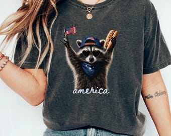 Comfort Colors® Feral & Free Racoon Shirt, 4th of July Shirt, USA Independence Day Shirt, Funny Raccoon Tee, Patriotic Shirt, July 4th Gift