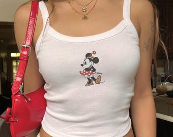 Retro Minnie Mouse Disney Tank Tops, Mickey Mouse Tank Top, Retro Minnie Mouse 90's Style Y2K Bella Canvas Spaghetti Strap Tank Top