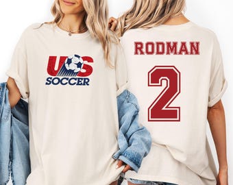 Personalized Retro USA Soccer Comfort Color T-Shirt, Custom Name and Number Tee, Vintage Soccer Fan Shirt, Custom USA Soccer Cup Fan Tee