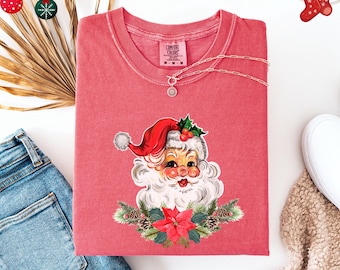 Comfort Colors® Vintage Santa Tee, Retro Santa Claus Comfort Colors Shirt, Cute Santa Claus Xmas Tee, Comfort Colors Christmas Shirt Xmas