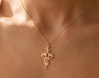 14K Gold Lotus Flower Necklace,  Dainty Yoga Pendant,  Buddha Necklace, Chakra Necklace, Necklaces for Women, Mom Gift