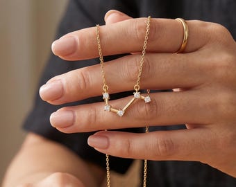 14K Gold Zodiac Necklace with Birthstone, Zodiac Jewelry,  Gemini, Cancer, Zodiac Charm,Mother Day Gift, Gift For Women, Custom Necklace