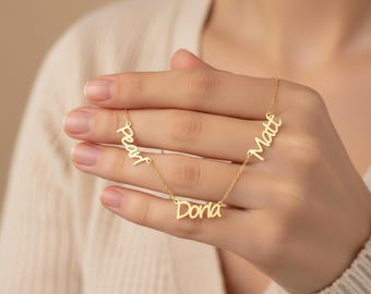 Three Names Necklace, Personalized Family Necklace, Multiple Kids Name Jewelry, Minimalist Gold Necklace, Gift for Mom or Wife