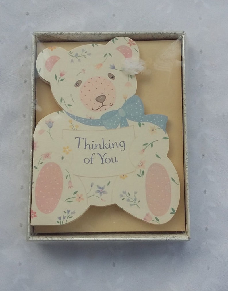 Vintage Thinking of You Cream Colored Teddy Bear Note Cards Envelopes