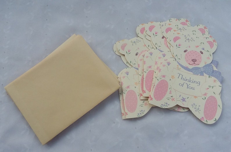 Vintage Thinking of You Cream Colored Teddy Bear Note Cards Envelopes