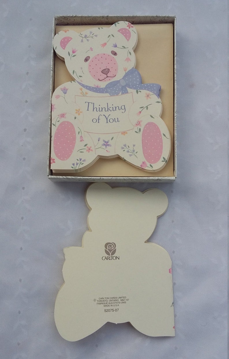 Vintage Thinking of You Cream Colored Teddy Bear Note Cards Envelopes