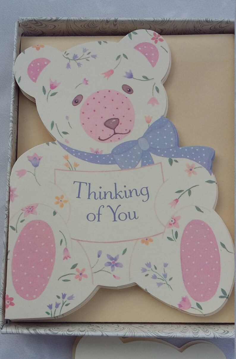Vintage Thinking of You Cream Colored Teddy Bear Note Cards Envelopes