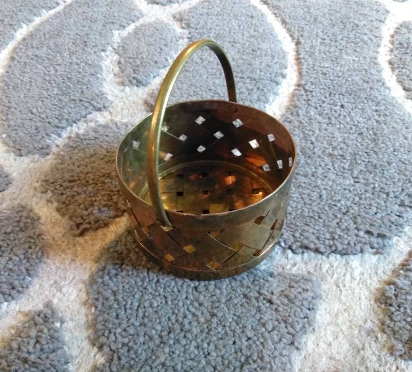 Mini Brass Handled Basket Trinket Container | Etsy