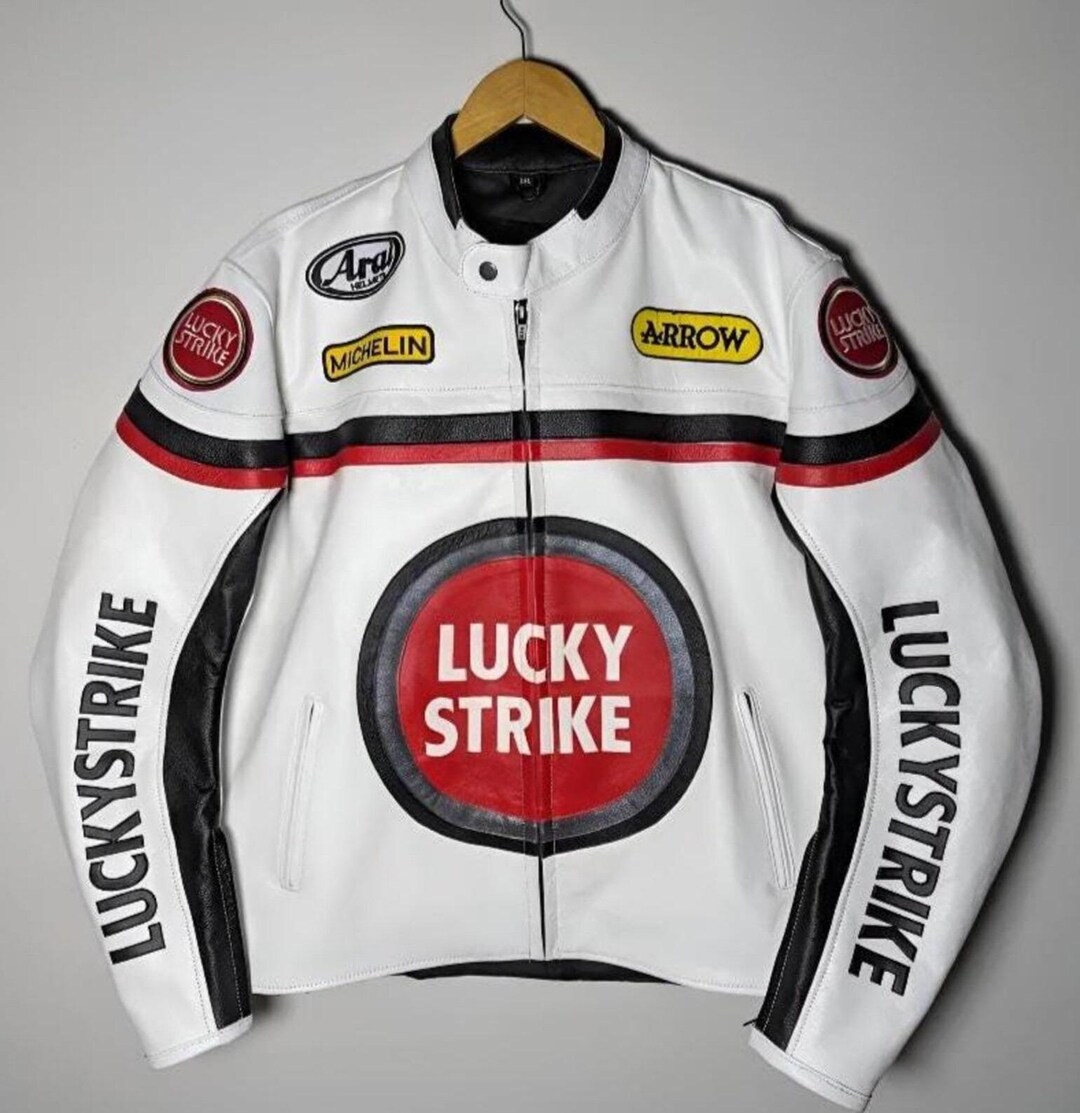 Lucky Strike Racing Leather Biker Jacket: Vintage Motogp Cafe Racer ...
