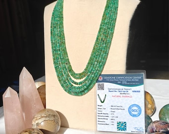 Emerald Beaded Necklace: 7-Strand Gemstone, Adjustable (14-18 Inches)