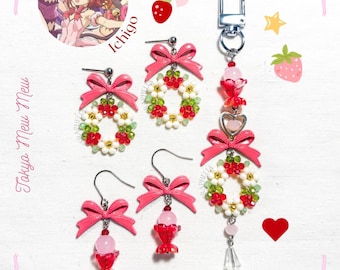 Ichigo - Tokyo Mew Mew inspired - Flower Wreath Bag Charm & Parfait Earrings - Seraphelia
