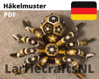Häkelmuster tarantel spinne pdf geburtstag weihnachten geschenk spielzeug riesenspinne afrikanische blumen muster hakeln