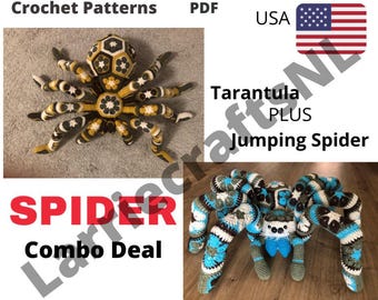 Combo pattern crochet tarantula giant spider jumping spider african flower pdf english usa