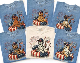 Patriotic Dogs: 4th of July Dog Comfort Colors T-Shirts | 50+ Dog Breeds, Custom Available, USA Flag, Fireworks, America 250