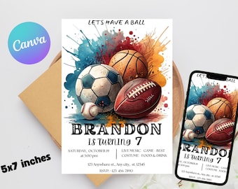 Sports Birthday Party Invitation: Editable Template (Digital Download)