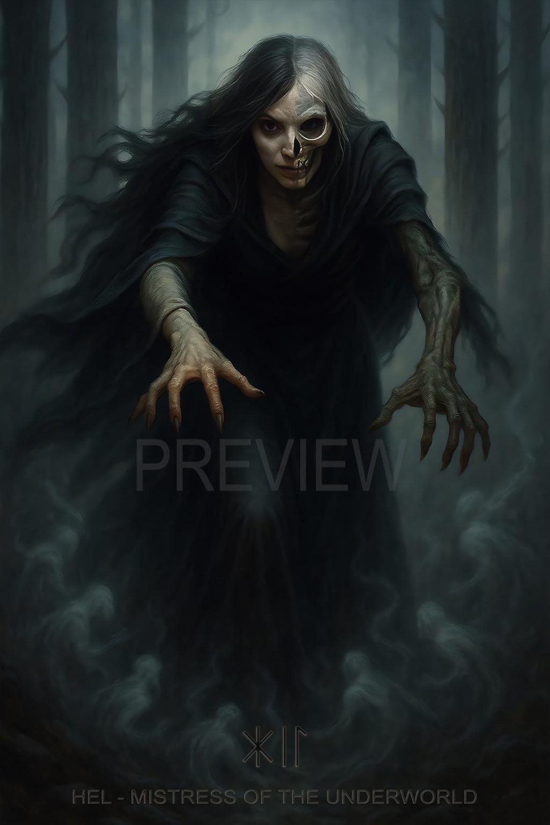 Hel - Norse Goddess Art Print: Mistress of the Underworld, Half Alive ...