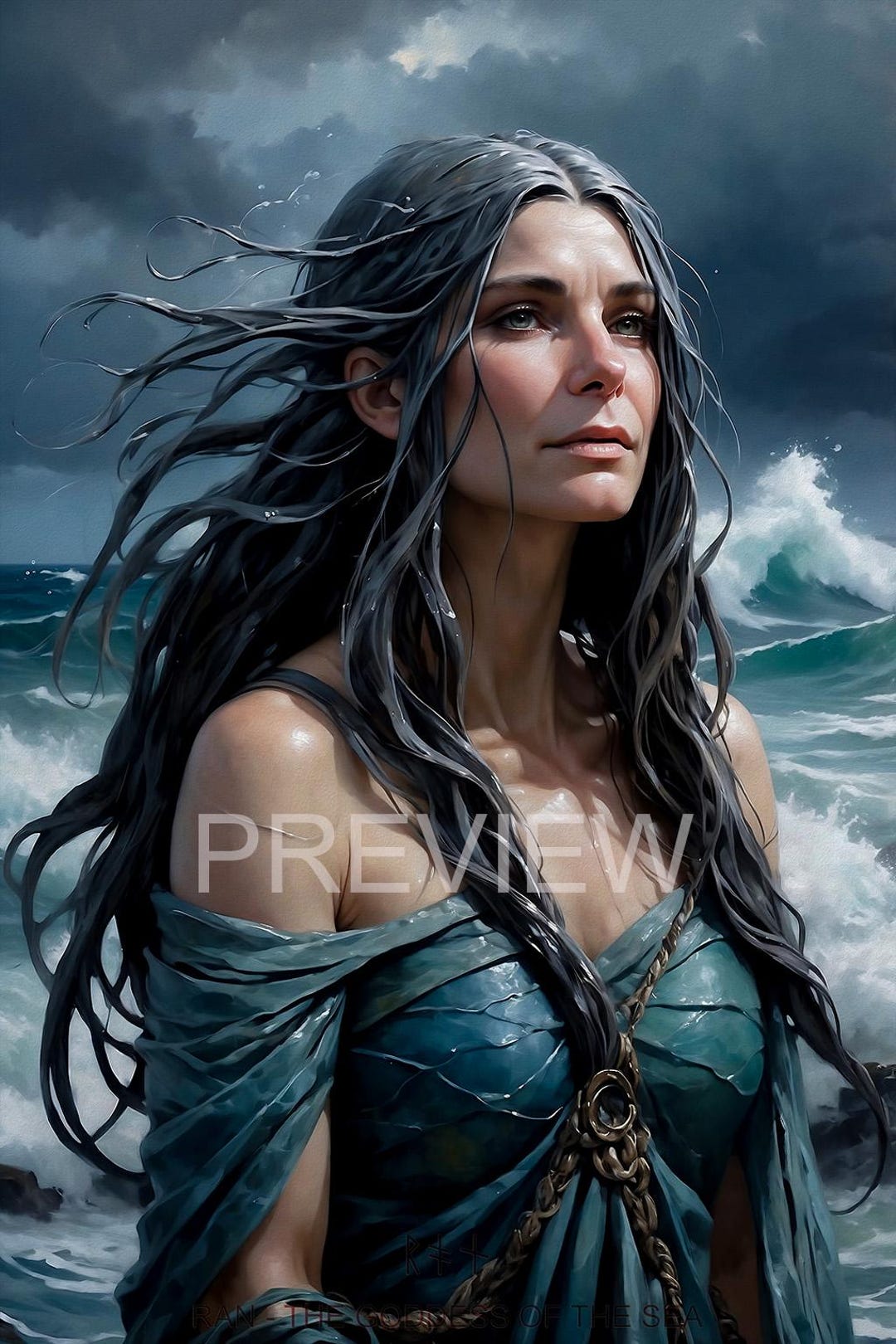 Goddess Ran Designs Norse Goddess Ran Portrait – Stormy Sea, Dark Skies – With & Without ...