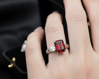 Natural Mozambique Garnet Ring, Sterling Silver Two Stone Anniversary Ring