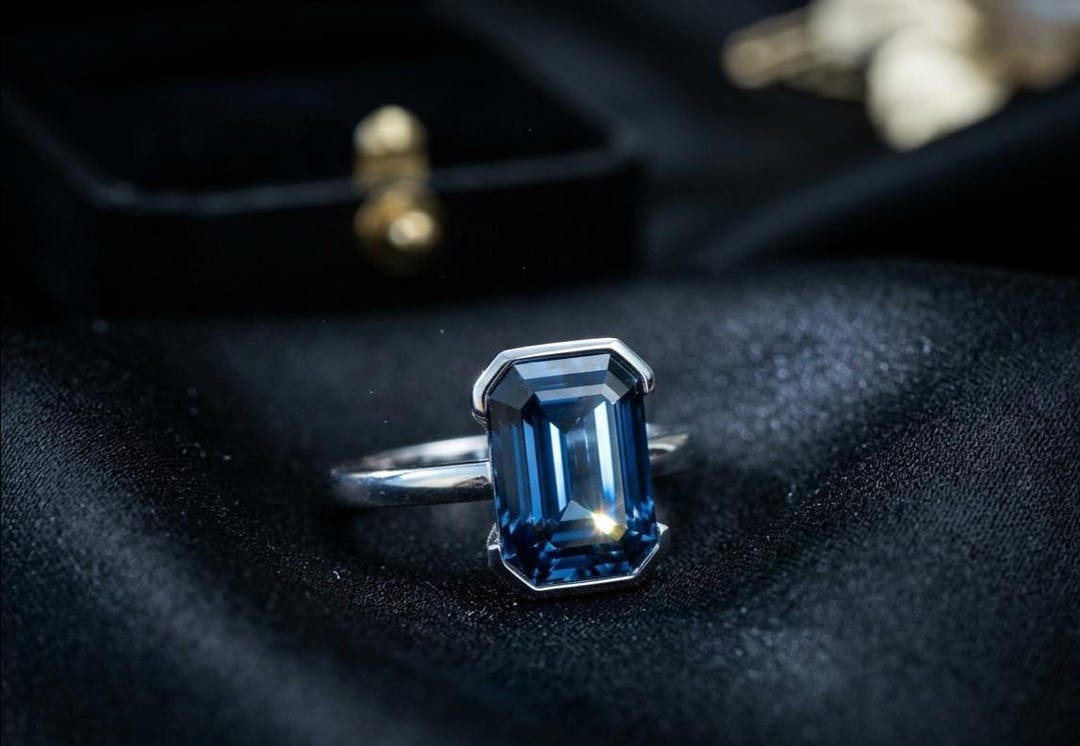 Emerald Cut London Blue Topaz Ring | Sterling Silver Gemstone Solitaire ...