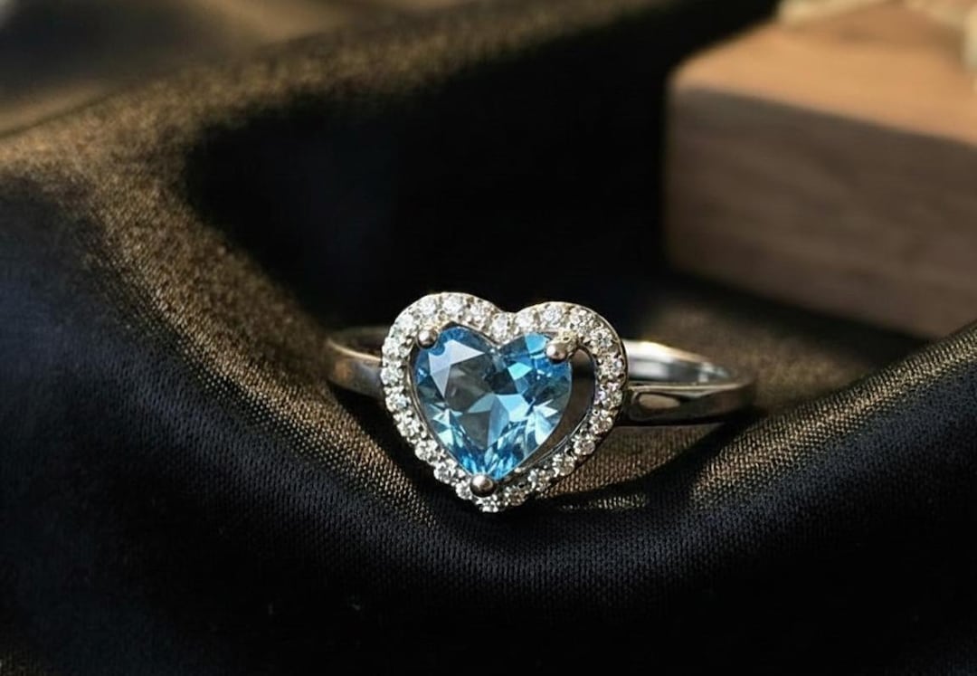 Topaz 321 Heart Shaped Blue Topaz Ring in Sterling Silver, Romantic Promise Ring ...